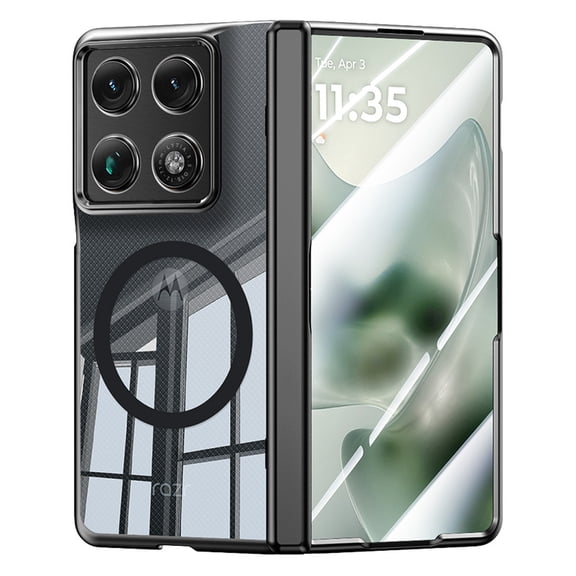 ShellTech Case For Motorola Razr Fold with Hinge Protection, [Built-in Screen Protector] [Magnetic Wireless Charging] Electroplated Full-Body Phone Cover For Moto razr Fold 2026,Black(HD Screen)