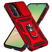 ShellTech Case for Samsung Galaxy A57 5G,Shockproof TPU+PC Ring Holder Kickstand Case Slide Lens Protection Cover,Red