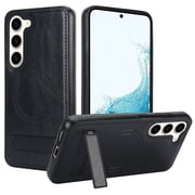 ShellTech Case for Samsung Galaxy S22,Magnetic Leather Mag-Safe Case Hidden Kickstand Cover for Galaxy S22,Black