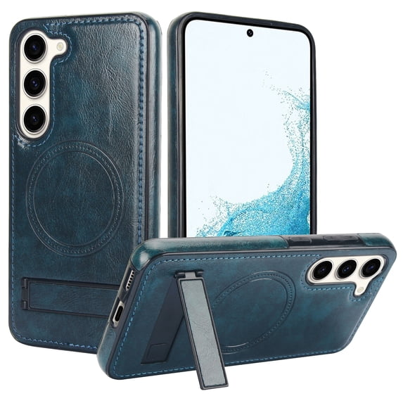 ShellTech Case for Samsung Galaxy S23,Magnetic Leather Mag-Safe Case Hidden Kickstand Cover for Galaxy S23,Blue
