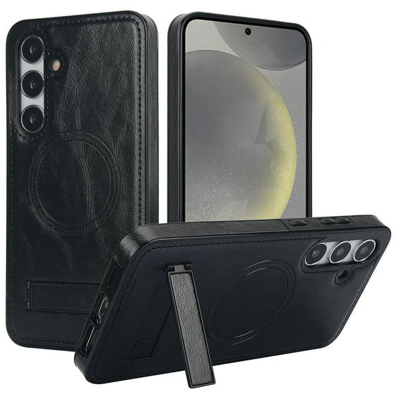 ShellTech Case for Samsung Galaxy S24 Plus,Magnetic Leather Mag-Safe Case Hidden Kickstand Cover for Galaxy S24 Plus,Black