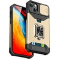 thumbnail image 1 of ShellTech Case for iPhone 14,Shockproof Rubber Ring Holder Kickstand Case Magnetic Card Slot Slide Camera Lens Protection Back Cover,Gold, 1 of 7