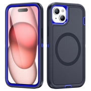 ShellTech Case for iPhone 15,Shockproof Rubber Case Compatible with Mag Safe Hybrid PC Cover For iPhone 15,Purple/Navy