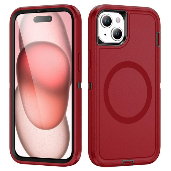 ShellTech Case for iPhone 15,Shockproof Rubber Case Compatible with Mag Safe Hybrid PC Cover For iPhone 15 ,Red