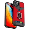 thumbnail image 1 of ShellTech Case for iPhone 15,Shockproof Rubber Ring Holder Kickstand Case Magnetic Card Slot Slide Camera Lens Protection Back Cover,Red, 1 of 7
