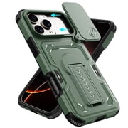 ShellTech Case for iPhone 17 Pro,Shockproof TPU+PC Case with Slide Camera Cover Kickstand Case for iPhone 17 Pro,Green