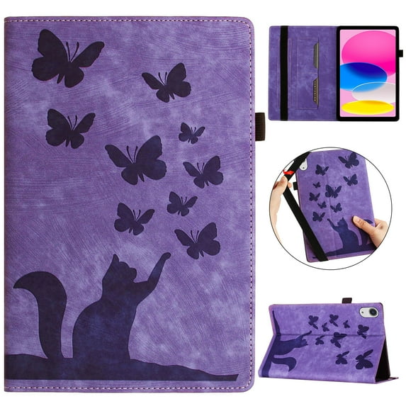 ShellTech Case for iPad 10th Generation ,Shockproof Leather Butterfly&Cat Pattern Case Smart Card Slots Wallet Kickstand Cover for iPad 10.9-inch
10th Gen,Purple