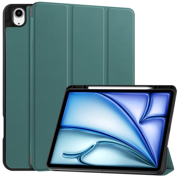 ShellTech Case for iPad Air 13 inch 2024 with Pencil Holder,Slim Leather Smart Auto Wake/Sleep Cover Full Body Protective Trifold Stand Soft TPU Back Case For iPad Air 13" 2024,Darkgreen