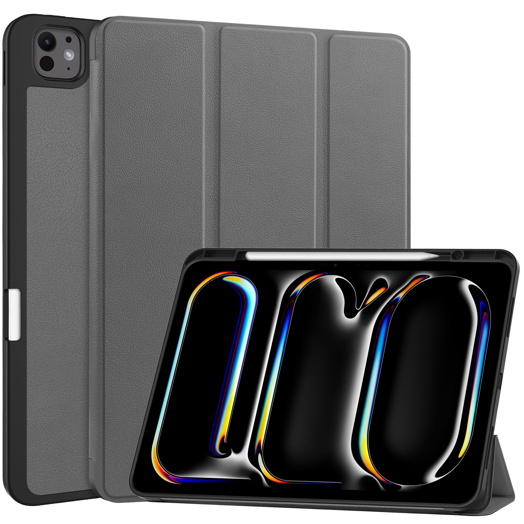 ShellTech Case for iPad Pro 13 inch 2024 with Pencil Holder,Slim Leather Smart  Auto Wake/Sleep Cover Full Body Protective Trifold Stand Soft TPU Back Case For iPad Pro 13" 2024,Gray