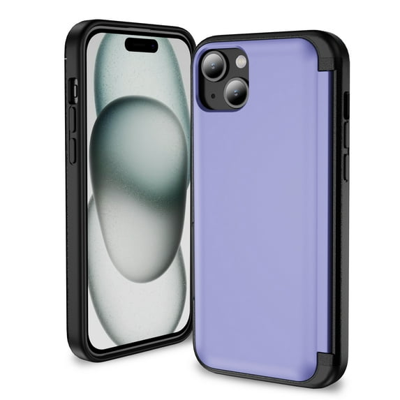 ShellTech Case for iPhone 14 Plus,Built-in Card Slot Case Shockproof Rubber Hybrid PC Flip Kickstand Heavy Duty Military Grade Armor Cover,Lightpurple