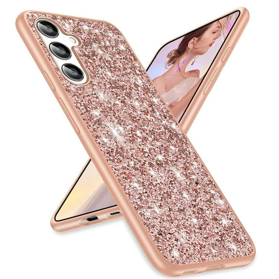 ShellTech Compatible with Samsung Galaxy A15 Case,Shockproof Glitter Case Bling Sparkly Soft TPU and PC Silicone Shiny Girl Women Thin Protective Cover for Galaxy A15 5G,Rosegold