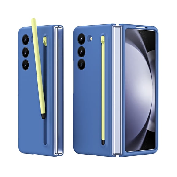 ShellTech Compatible Slim Case for Galaxy Z Fold 6 Case with Pen & S Pen Holder with Screen Protector Silky Liquid Hard PC Matte,Blue