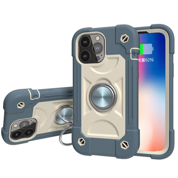 ShellTech Compatible with iPhone 13 Rubber Hybrid Armor Case Built-in 360°Rotating Ring Stand, Military Grade Drop Protection Full Body Rugged Heavy Duty Durable Cover,D Dark Blue
