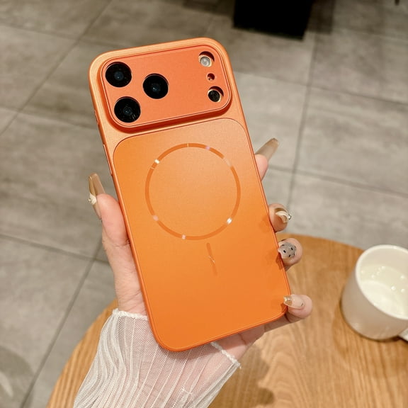 ShellTech Compatible with iPhone 15 Frosted Hard PC Magnetic Case Lightweight Shockproof Slim Matte Wireless Charging Cover Full Camera Lens Protector Anti-Scratch Large Window,Orange