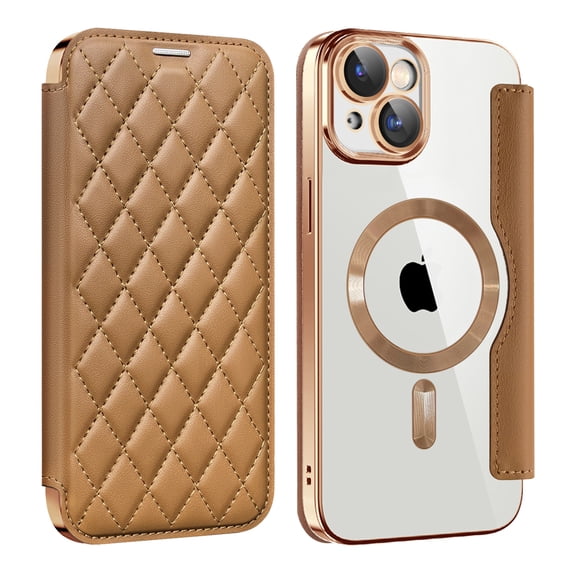 ShellTech Compatible with iPhone 15 Plus 6.7" Wallet Case, Magnetic Case with RFID Blocking Credit Card Holder, Personalized Leather Textured Flip Phone Casefor iPhone 15 Plus,Brown