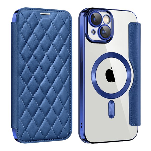 ShellTech Compatible with iPhone 15 Plus 6.7" Wallet Case, Magnetic Case with RFID Blocking Credit Card Holder, Personalized Leather Textured Flip Phone Casefor iPhone 15 Plus,Royalblue