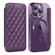 ShellTech Compatible with iPhone 15 Pro 6.1" Wallet Case, Magnetic Case with RFID Blocking Credit Card Holder, Personalized Leather Textured Flip Phone Casefor iPhone 15 Pro,Purple