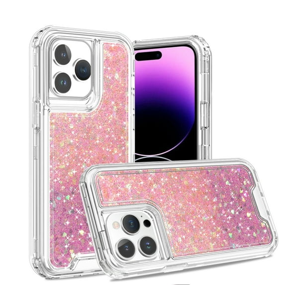 ShellTech Compatible with iPhone 16 Glitter 3in1 Shockproof Transparent Hybrid Case Clear Flowing Liquid Quicksand Case Girly Women Sparkly Bling Soft TPU Protective Bumper Case,C