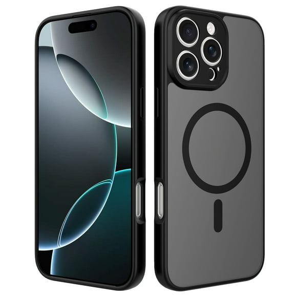 ShellTech Compatible with iPhone 16 Magnetic Slim Case Full Camera Protection, Compatible with Magsafe, Drop Protection,Matte Back Bumper Phone Cover for Women Girls,Black