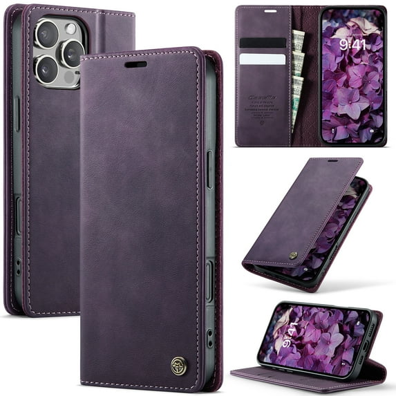 ShellTech Compatible with iPhone 16 Plus Soft TPU PU Leather Case Flip Magnetic Stand Flip Protective Cover Leather Wallet Case with ID & Credit Card Slots Holder Case,Purple