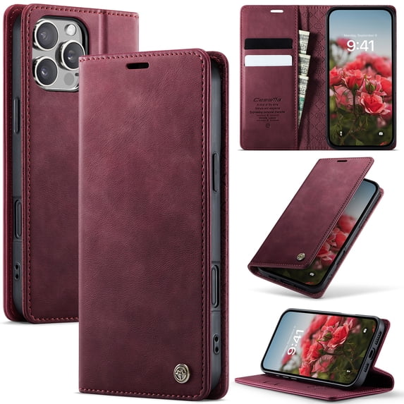 ShellTech Compatible with iPhone 16 Plus Soft TPU PU Leather Case Flip Magnetic Stand Flip Protective Cover Leather Wallet Case with ID & Credit Card Slots Holder Case,Red