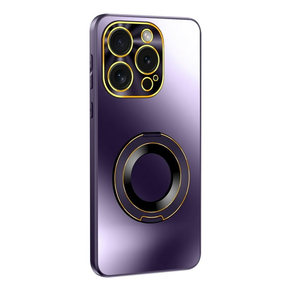 ShellTech Compatible with iPhone 16 Pro Hard PC Case, TPU Anti-Drop Frame, Shock Absorbing, with Metal Ring Holder, Suitable for Products with Magnetic Suction,Darkpurple