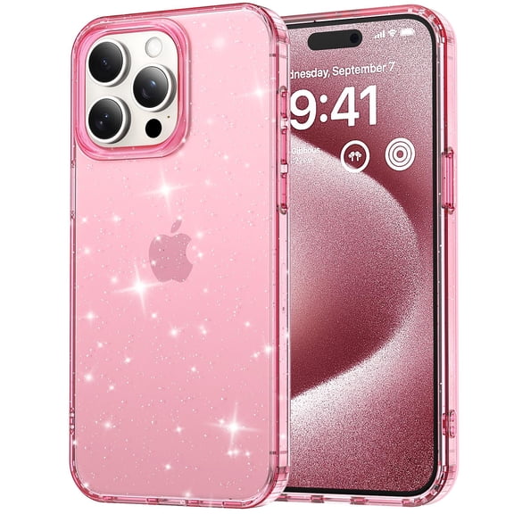ShellTech Compatible with iPhone 16 Pro Max Case, Bling Sparkle Soft TPU Anti-Scratch Shockproof Protective Phone Bumper, Women Girls Cute Slim Sparkly Phone Case for iPhone 16 Pro Max,Pink