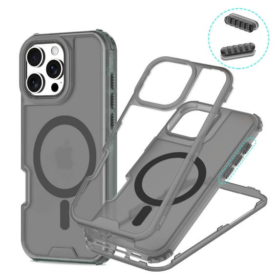 ShellTech Compatible with iPhone 16 Pro Max PC+TPU 3-in-1 Magnetic Shockproof Phone Case, Drop Protection Back Cover with Clear, Detachable Side Key, Anti-Scratch Rugged Cover,Black