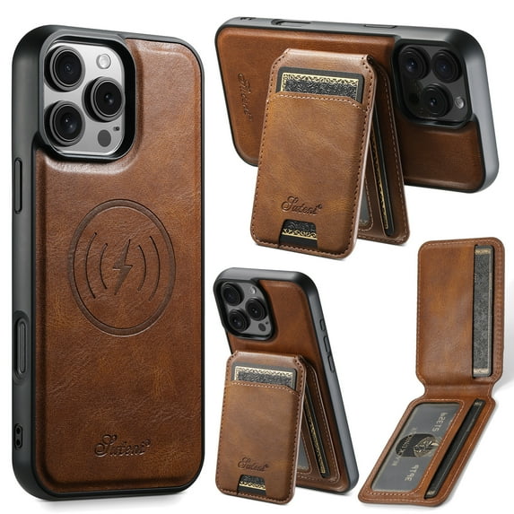 ShellTech Compatible with iPhone 16 Pro Max Wallet Case, Magnetic 2 in 1 Detachable Card Holder Case, Vintage Leather RFID Blocking Flip Kickstand Case for Men Women,Brown