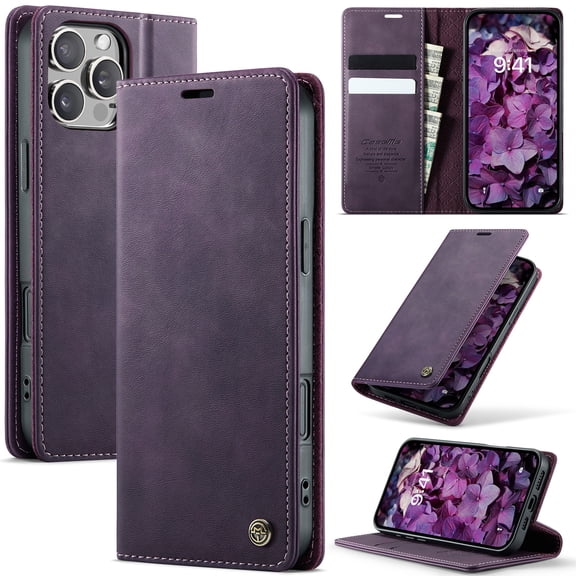 ShellTech Compatible with iPhone 16 Soft TPU PU Leather Case Flip Magnetic Stand Flip Protective Cover Leather Wallet Case with ID & Credit Card Slots Holder Case,Purple