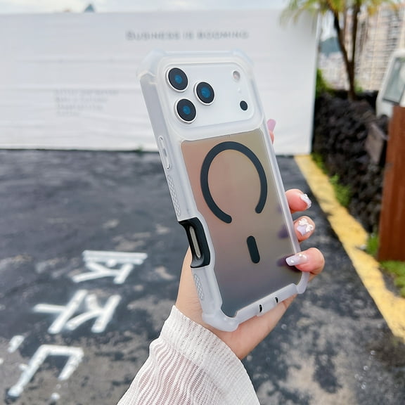 ShellTech Compatible with iPhone 17 Pro Hybrid Case, Luxury Laser Aurora Dazzling Gradient Case Magnetic Shockproof Heavy Duty Dual Layer Armor Protective Iridescent Back Cover,Black