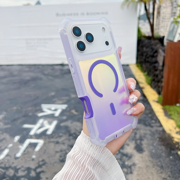 ShellTech Compatible with iPhone 17 Pro Max Hybrid Case, Luxury Laser Aurora Dazzling Gradient Case Magnetic Shockproof Heavy Duty Dual Layer Armor Protective Iridescent Back Cover,Bluepurple