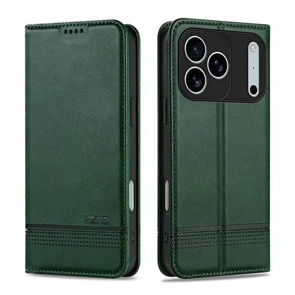 ShellTech Compatible with iPhone 17 Pro Wallet Flip TPU Case,Magnetic Clip with 3 Credit Card Slots & Cash Slot PU Leather Kickstand Flip Shockproof Crashproof Phone Cover for Women Men,Darkgreen