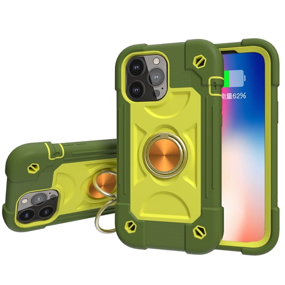 ShellTech Compatible with iPhone 7 Plus/8 Plus Rubber Hybrid Armor Case Built-in 360°Rotating Ring Stand, Military Grade Drop Protection Full Body Rugged Heavy Duty Durable Cover,F Green Yellow