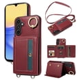 thumbnail image 1 of ShellTech Credit Card Slot Case for Samsung Galaxy A15 5G with Shoulder Strap,Magnetic Leather Flip Card Wallet Case Shockproof Ring Holder Kickstand Cover for Galaxy A15 5G,Red, 1 of 11