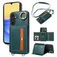 thumbnail image 1 of ShellTech Credit Card Slot Case for Samsung Galaxy A55 with Shoulder Strap,Magnetic Leather Flip Card Wallet Case Shockproof Ring Holder Kickstand Cover for Galaxy A55,Cyan, 1 of 11