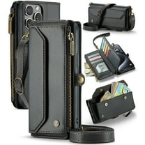 ShellTech Crossbody Wallet Women Men Bag Case for iPhone 12 Pro Max,Magnetic Leather Flip Case RFID Blocking 10-Card Holder Zipper Bills Slot Cash Pocket Stand Cover with Shoulder Wrist Strap,Black