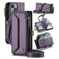 thumbnail image 1 of ShellTech Crossbody Wallet Women Men Bag Case for iPhone 15,Magnetic Leather Flip Case RFID Blocking 7-Card Holder Zipper Bills Slot Cash Pocket Stand Cover with Shoulder Wrist Strap,Purple, 1 of 9