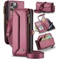 thumbnail image 1 of ShellTech Crossbody Wallet Women Men Bag Case for iPhone 15 Pro Max,Magnetic Leather Flip Case RFID Blocking 10-Card Holder Zipper Bills Slot Cash Pocket Stand Cover with Shoulder Wrist Strap,Winered, 1 of 9