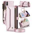 thumbnail image 1 of ShellTech Crossbody Wallet Women Men Bag Case for iPhone X / XS,Magnetic Leather Flip Case RFID Blocking 7-Card Holder Zipper Bills Slot Cash Pocket Stand Cover with Shoulder Wrist Strap,Pink, 1 of 9