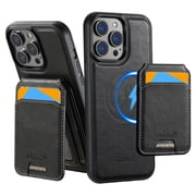 ShellTech Detachable Magnetic 2 in 1 Wallet Case for iPhone 14,Compatible with Mag-Safe Leather with Credit Card Holder Case Shockproof TPU Kickstand Cover ,Black