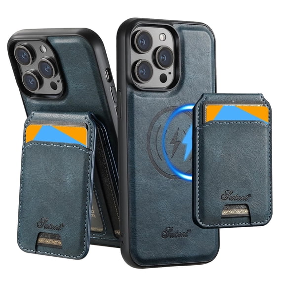 ShellTech Detachable Magnetic 2 in 1 Wallet Case for iPhone 15 Plus,Compatible with Mag-Safe Leather with Credit Card Holder Case Shockproof TPU Kickstand Cover ,Blue