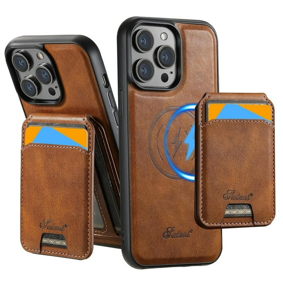 ShellTech Detachable Magnetic 2 in 1 Wallet Case for iPhone 15 Plus,Compatible with Mag-Safe Leather with Credit Card Holder Case Shockproof TPU Kickstand Cover ,Brown