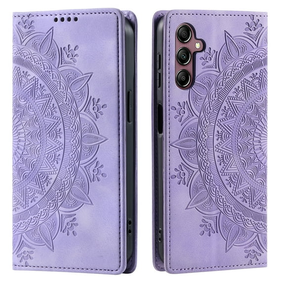 ShellTech Embossed Pattern Case for Samsung Galaxy A05S,Magnetic Leather Card Slots Wallet Case TPU Kickstand Flip Shockproof Cover,Purple