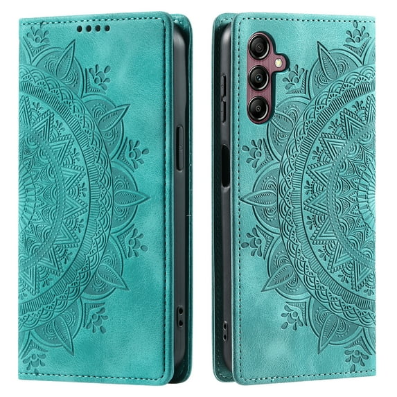 ShellTech Embossed Pattern Case for Samsung Galaxy A15 5G,Magnetic Leather Card Slots Wallet Case TPU Kickstand Flip Shockproof Cover,Green