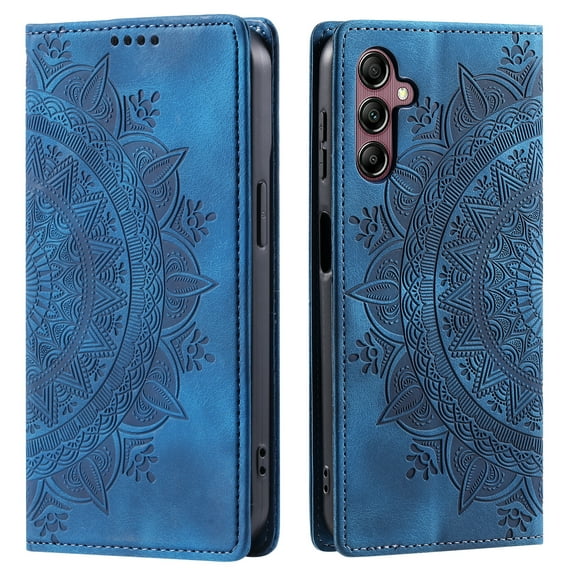 ShellTech Embossed Pattern Case for Samsung Galaxy A25 5G,Magnetic Leather Card Slots Wallet Case TPU Kickstand Flip Shockproof Cover,Blue