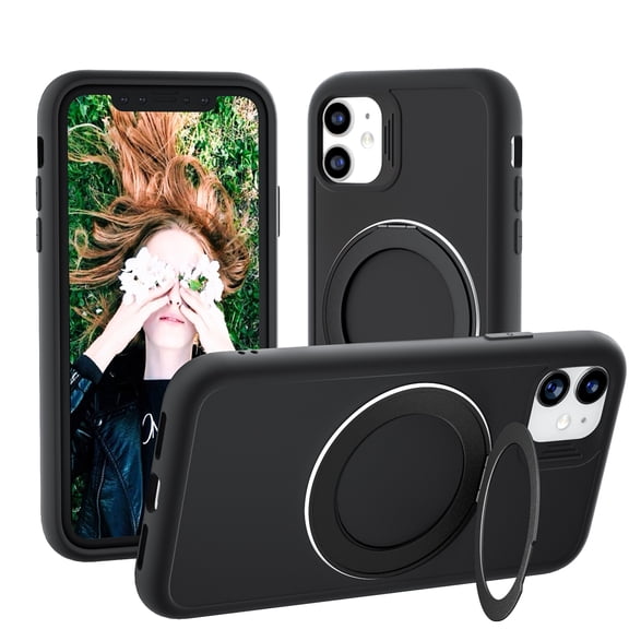 ShellTech For 360° Rotatable Magnetic Ring Stand for iPhone 11 Case,with Shockproof Silicone Slim Phone Case,Black