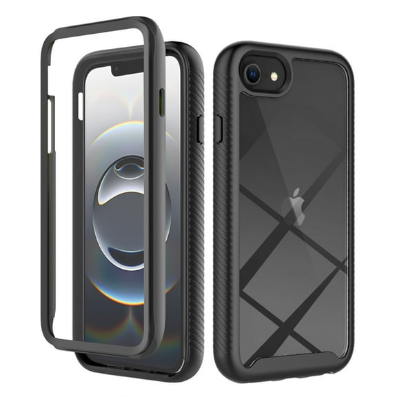 ShellTech Full Body Protection Case for iPhone 16e Shockproof Rubber with Built-in Screen Protector Clear Back Cover,Black