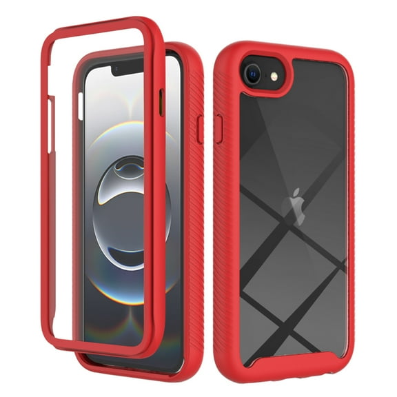 ShellTech Full Body Protection Case for iPhone 16e Shockproof Rubber with Built-in Screen Protector Clear Back Cover,Red