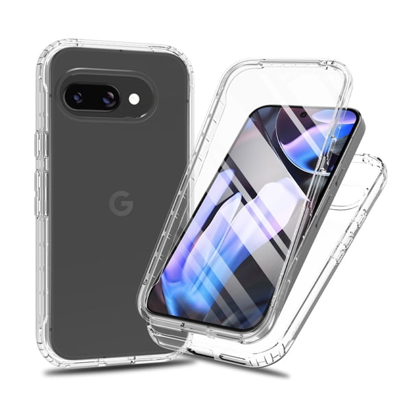 ShellTech for Google Pixel 9 Hybrid Case with Screen Protector Full Body Drop Protection Front and Back Soft TPU Clear Heavy Duty Shockproof Rugged Bumper Transparent Slim Cover,Clear